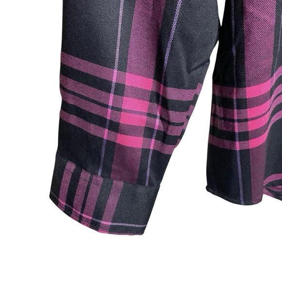 Greasy Hands Society Mens Pink Black Purple Button Up Flannel Shirt 2XLT Tall - Picture 4 of 10